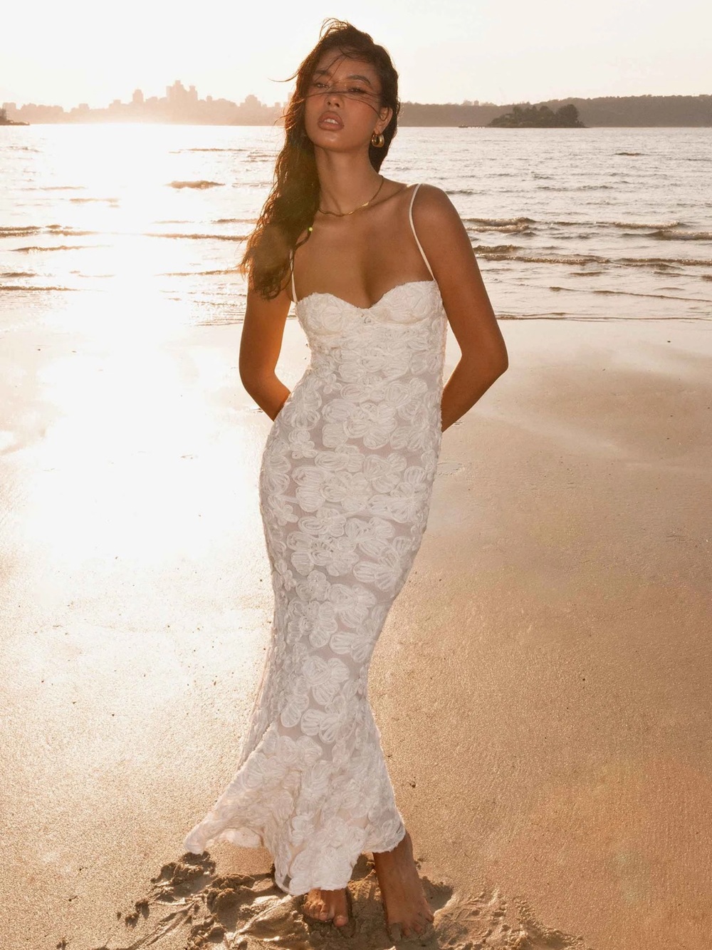 Peppermayo White Strapless Floral Lace Mermaid Dress